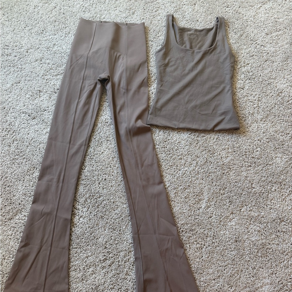 SPANX High-Waist Flare Leggings with Matching Tank - Taupe